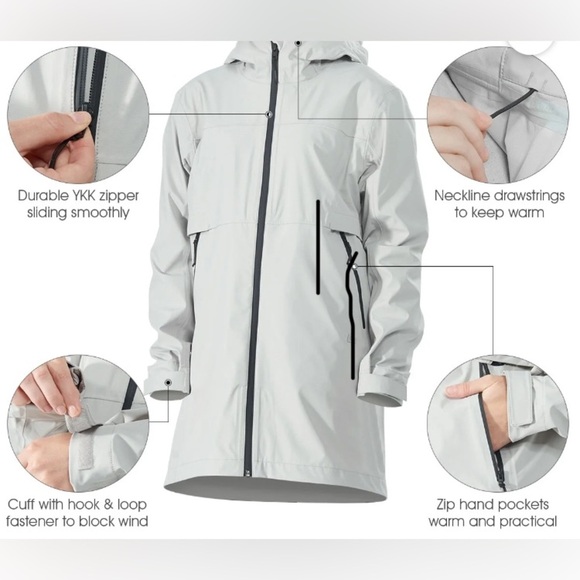 Women’s Light Gray XL Long Commuter Trench Jacket with Zip Closure - Picture 7 of 9